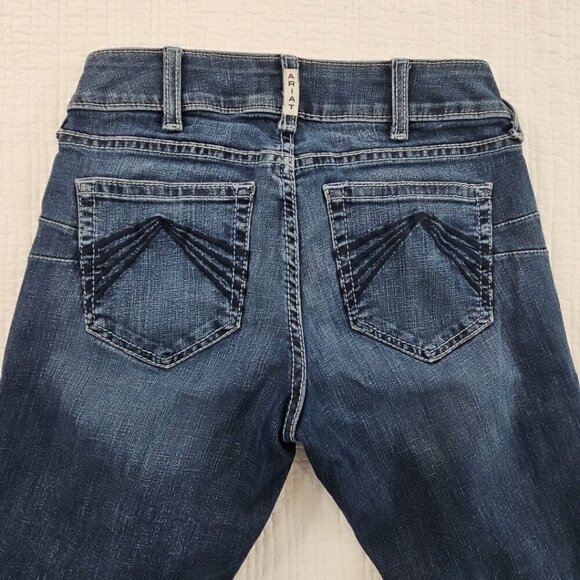 Ariat Real Denim Women's Jeans Size 28R Med Wash Flair Leg Raw Hem Heavy Stitch - Picture 12 of 16